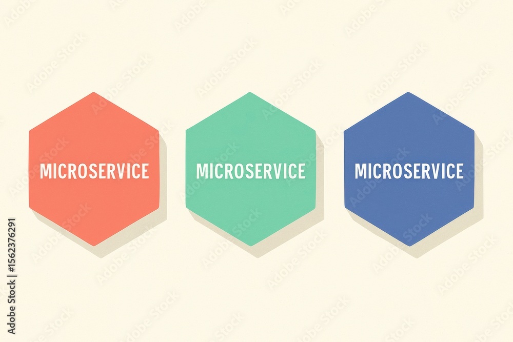 Poster Colorful Hexagonal Icons Representing Microservices in Modern Software Architecture