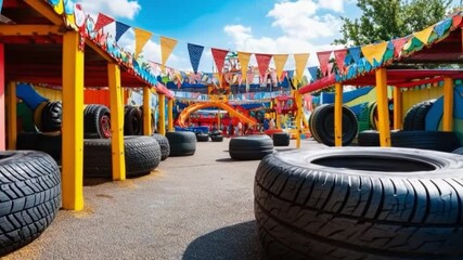 This footage showcases a lively and colorful playground ideal for kids. The cheerful atmosphere encourages play and creativity. Perfect for projects related to family fun. Generative AI