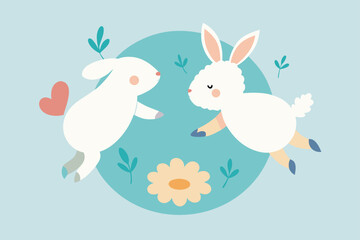 Obraz premium create a bunny and a lamb dancing in a circle of Easter poster