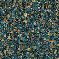 Teal and gold pixelated noise scatter effect