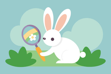 Obraz premium create a bunny peeking through a magnifying glass Easter poster