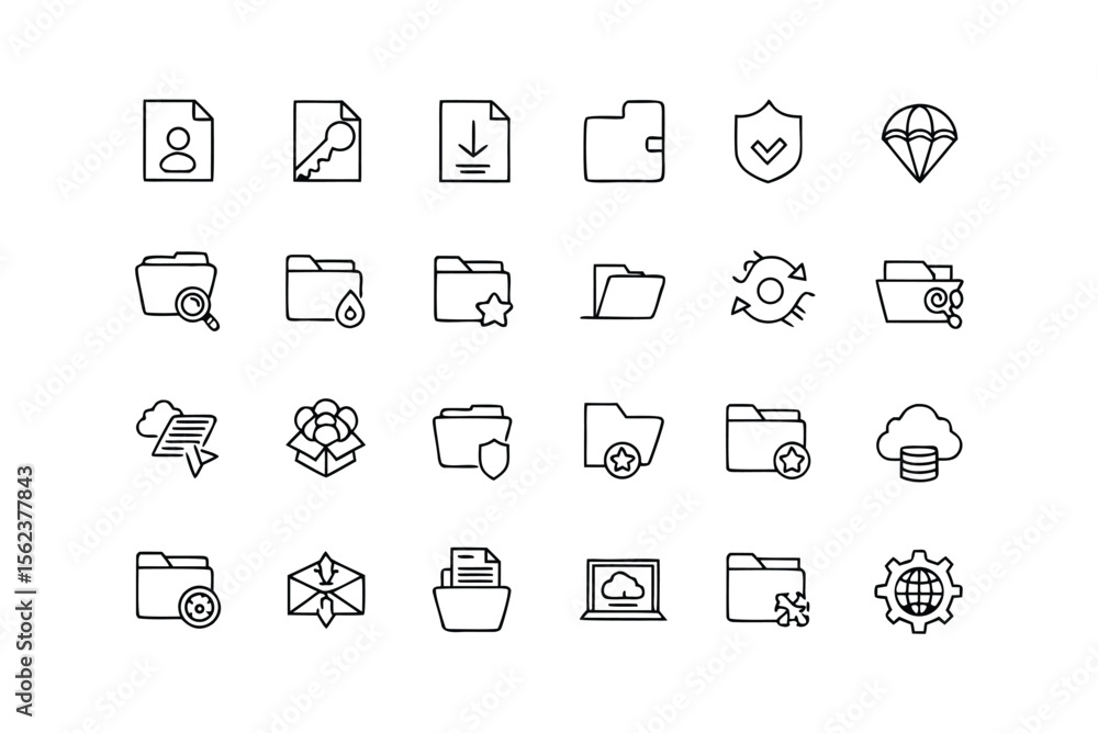 Poster set of file and folder icons in outline style