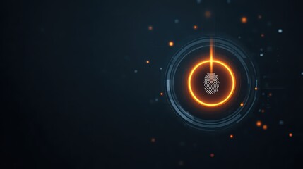 Obraz premium Modern Digital Fingerprint Technology Concept with Glow and Abstract Circles on Dark Background