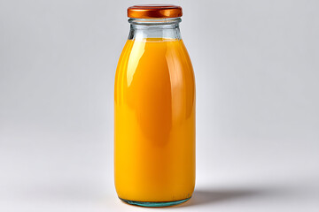 Vibrant orange juice in clear glass bottle beverage