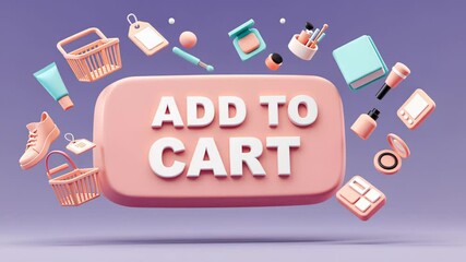 Dynamic ecommerce animation with floating shopping elements and add to cart button - Powered by Adobe