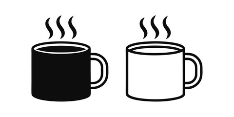 Two coffee mugs with steam rising on a graphic drink beverage