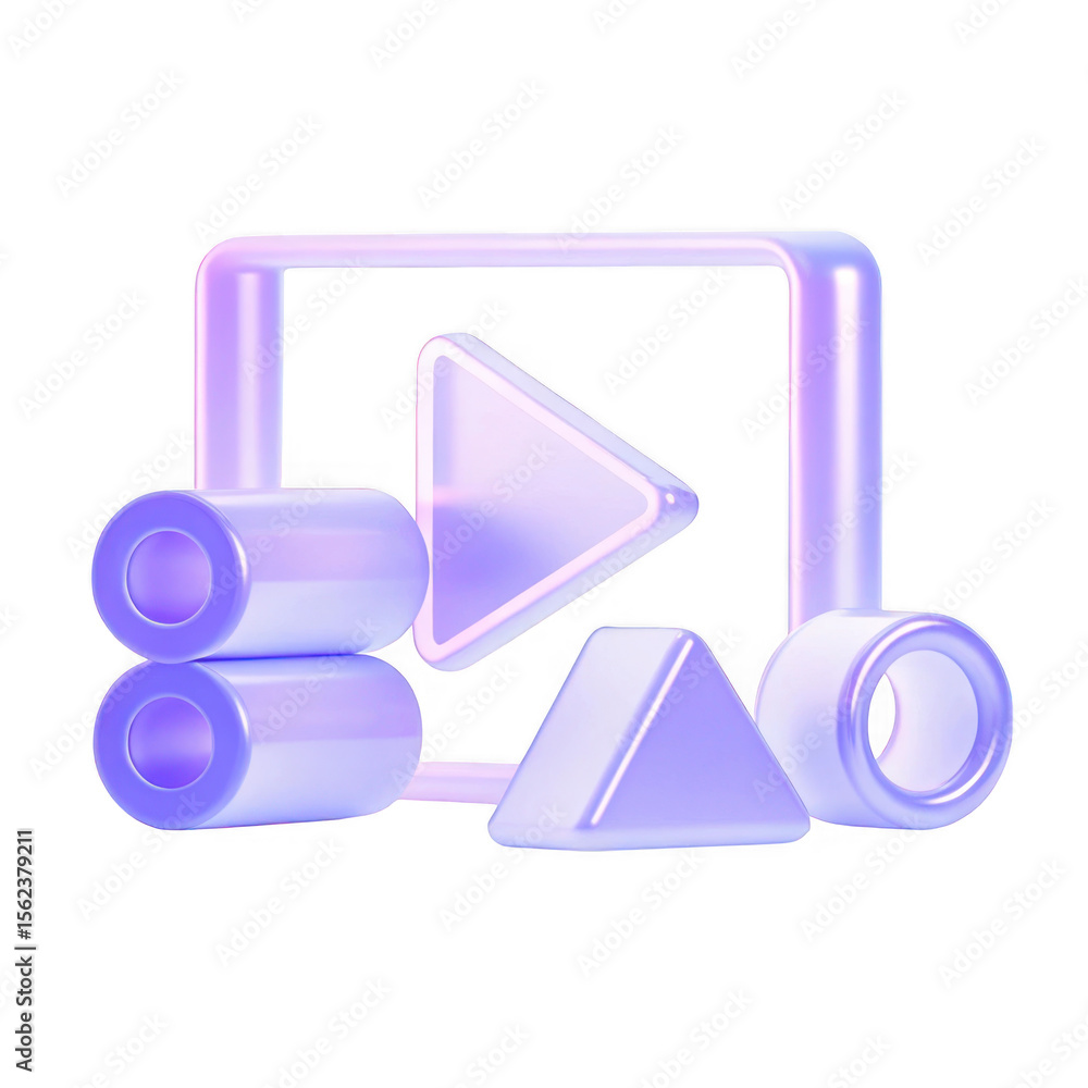 Aufkleber 3d play button and geometric shapes isolated on transparent background