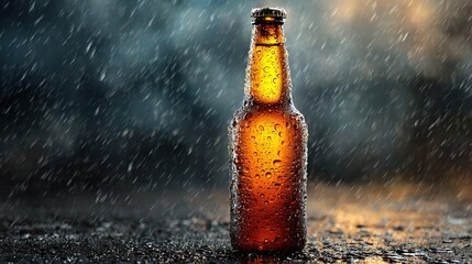 Cold Beer Bottle with Condensation Perfect for Refreshing Summer Drinks Advertising. High quality