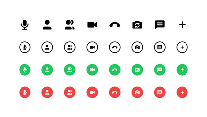Video call iconography set. Multiple icon set styles