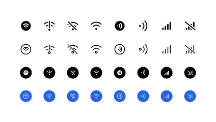 Wifi and connection type iconography set. Multiple icon set styles