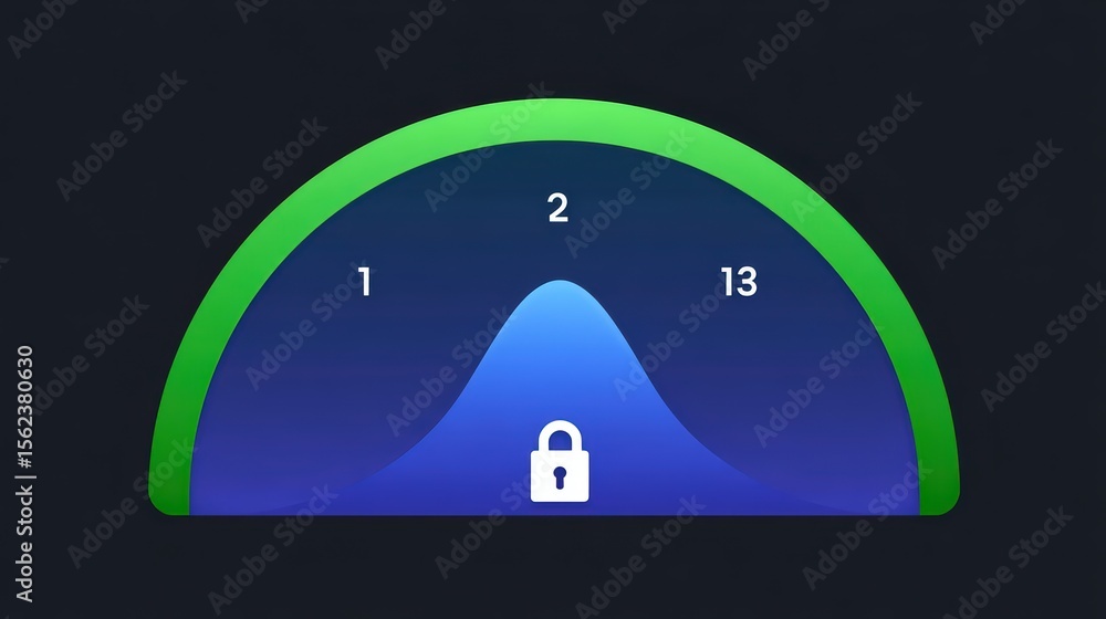 Poster digital gauge with colorful scale and lock symbol indicating measurement levels and locked status