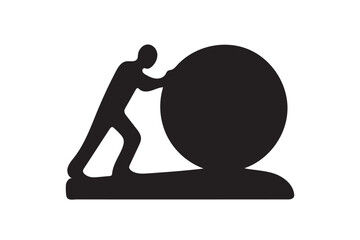 Man pushing big boulder icon silhouette illustration with white background.