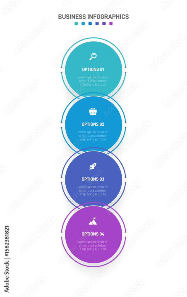 Poster vertical progress bar featuring 4 arrow-shaped elements, symbolizing the four stages of business str