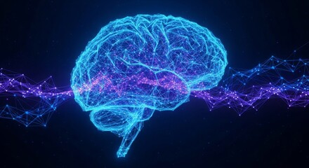 Abstract digital brain with neural network connections representing artificial intelligence and technology innovation