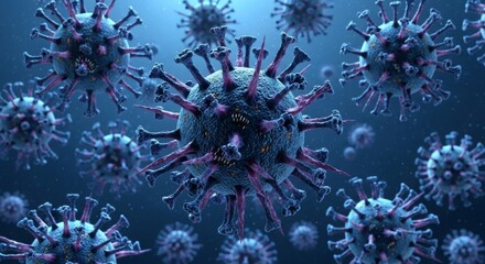 Microscopic view of virus cells in blue tones highlighting pathogen structure for scientific research and education