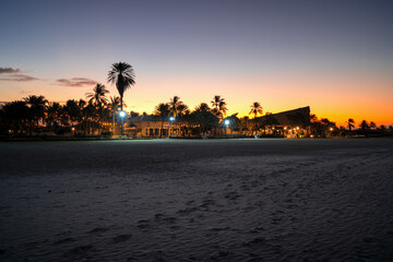 Sunrise on a tropical beach on Coche Island, Venezuela. Exotic coast.