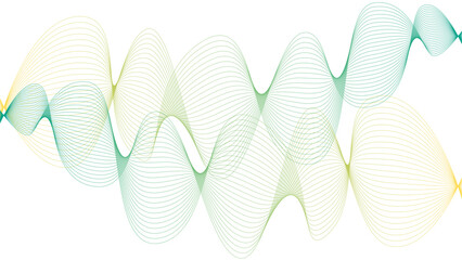 	
Vector curvy abstract line art wavy flowing dynamic colorful lines white background in concept music or sound, wave, wind, information flow	
