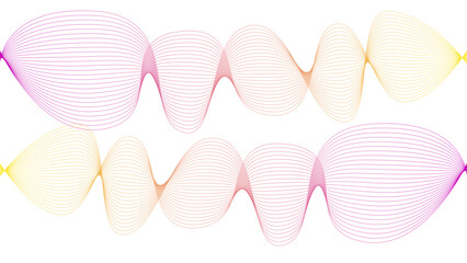 	
Vector curvy abstract line art wavy flowing dynamic colorful lines white background in concept music or sound, wave, wind, information flow	
