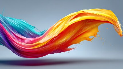 Colorful wave of paint splatters across a gray background. The colors are vibrant and bold, creating a sense of energy and movement. The image is abstract and artistic