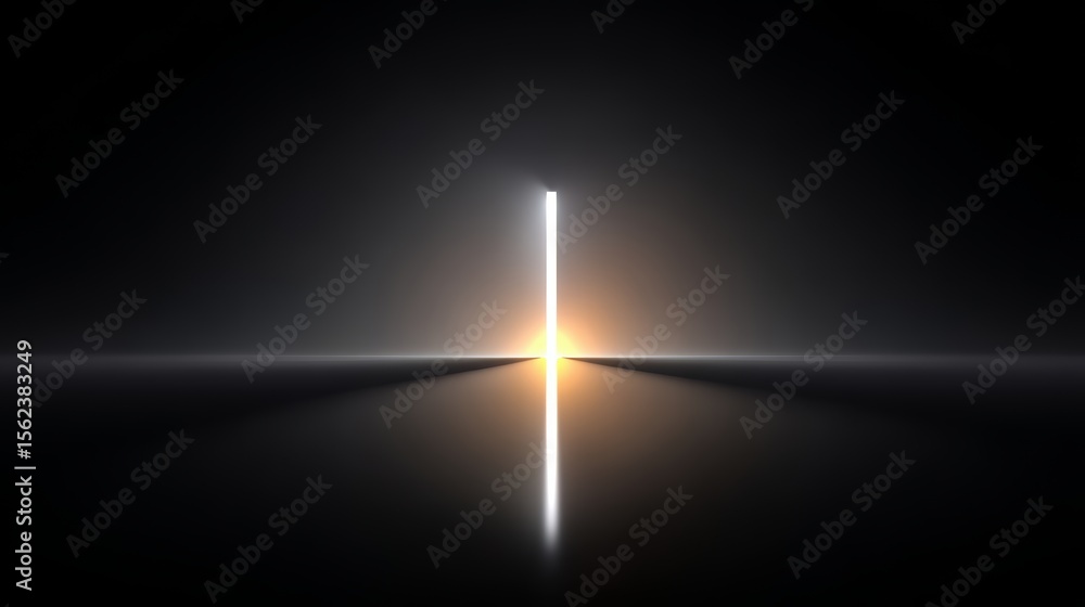 Poster light shining through a doorway in a dark room. the light is the only source of illumination in the 