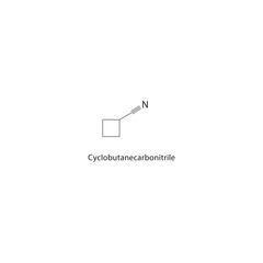 Cyclobutanecarbonitrile skeletal structure. Nitrile compound schematic illustration. Simple diagram, chemical formula.