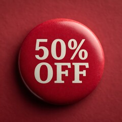 Red Circular Badge Fifty Percent Off Sale Promotion White Text circle