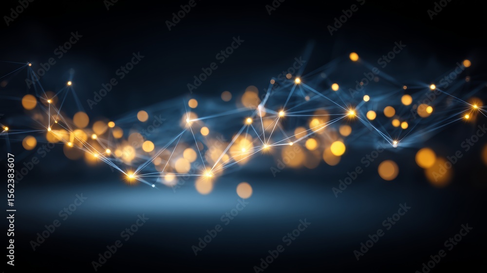 Poster series of lines and dots in a blue background. the lines and dots are connected and appear to be mov