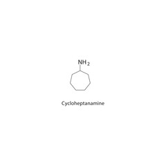Cycloheptanamine skeletal structure. Aliphatic amine compound schematic illustration. Simple diagram, chemical formula.