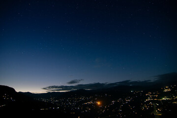 Sky at dusk at Rinchenpong, sikkim , India. With Rinchenpong city at the foreground, the evening...
