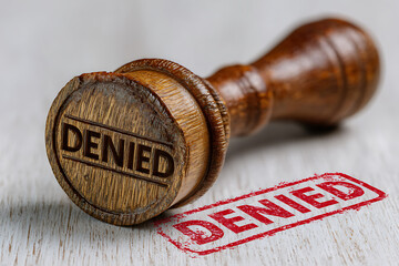 Wooden stamp with red denied impression rubber stamp