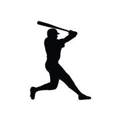 Black silhouette baseball player hitting on white background Vector illustration