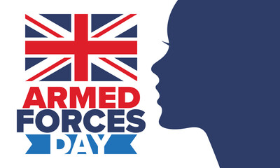 Armed Forces Day in United Kingdom. Great Britain flag. Veterans' and Memorial Day. Holiday to honoring the armed forces. British flag. Army Day. Creative art poster. Vector illustration