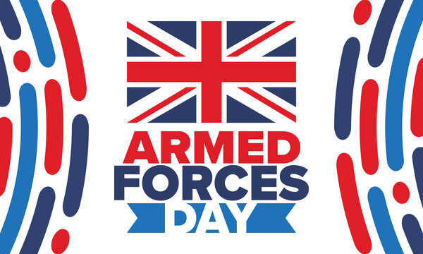 Armed Forces Day in United Kingdom. Great Britain flag. Veterans' and Memorial Day. Holiday to honoring the armed forces. British flag. Army Day. Creative art poster. Vector illustration