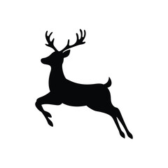 Obraz premium Black silhouette deer jumping on white background Vector illustration