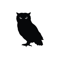 Black silhouette owl perched on white background Vector illustration