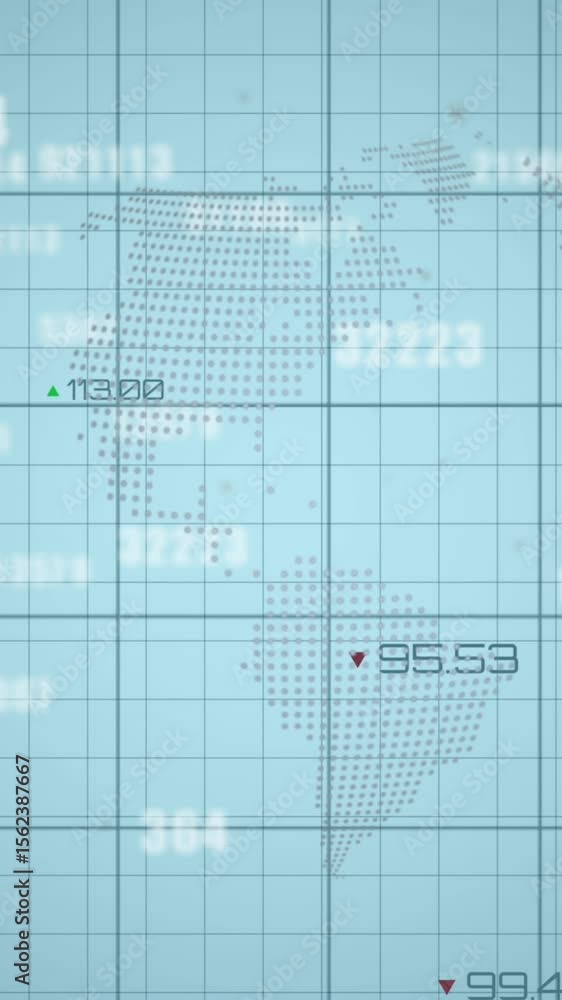 Poster animation of numbers changing and red lines over spinning globe