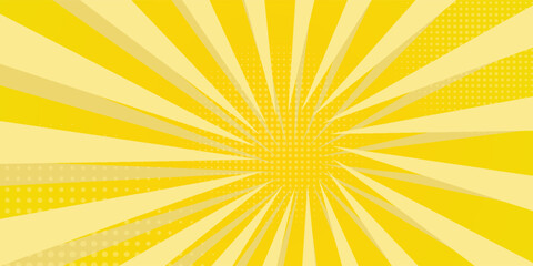 Yellow abstract background with light of sunburst. yellow starburst with halftone. sun ray retro background with flash