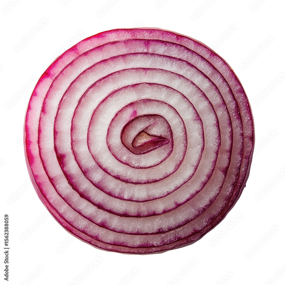 Poster sliced red onion showcasing vibrant rings on a transparent background, red sliced onion isolated on 