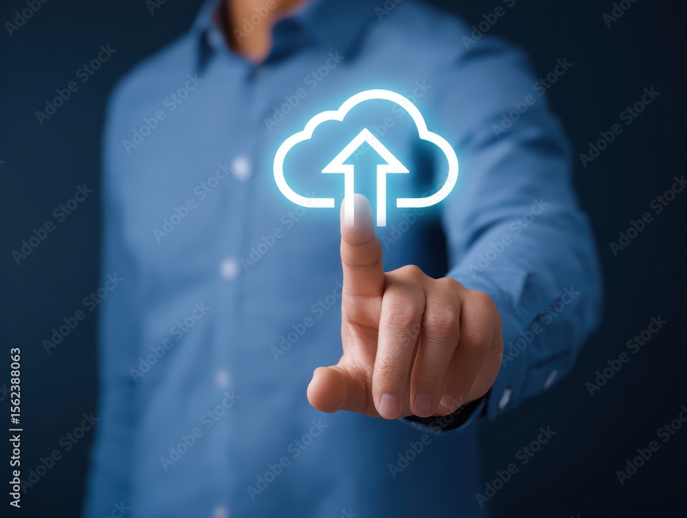Aufkleber businessman touching cloud icon representing data upload and digital technology concept in contempor
