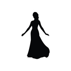 Fototapeta premium Black silhouette woman standing on white background Vector illustration