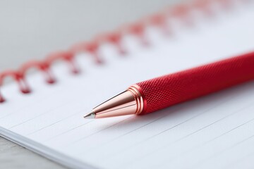 close-up of red ink scribble over blank notebook page hand out of focus over shoulder