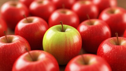 Green apple among red apples 