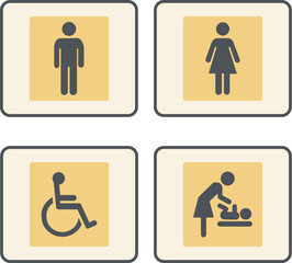 washroom or toilet signs icon set containing gents, ladies, disabled, baby changing