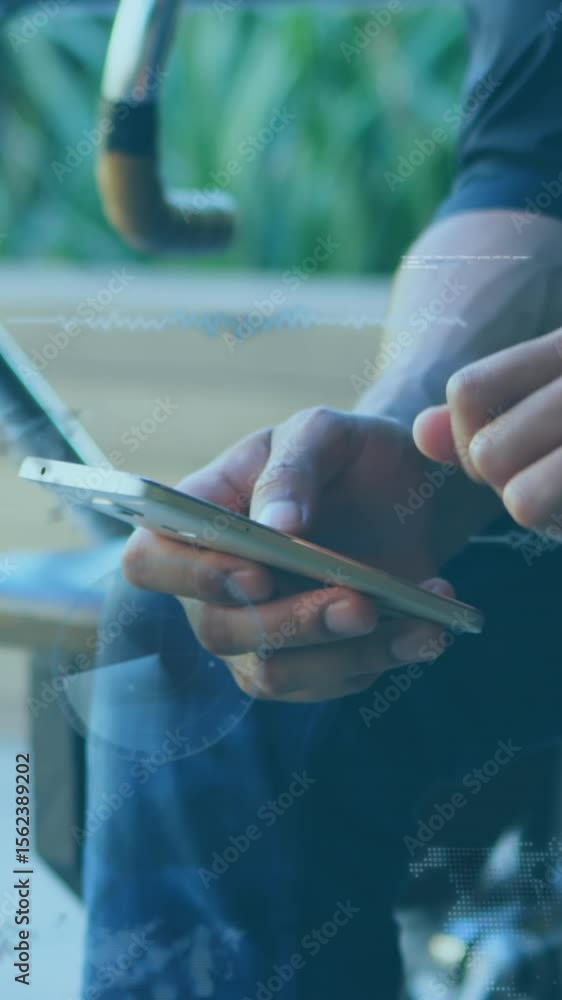 Poster animation of scope scanning and data processing over man using smartphone