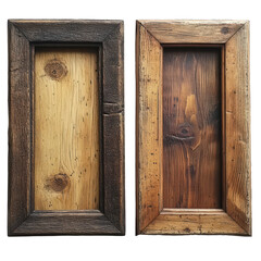 Set of rustic wooden picture frames vintage home decoration isolated on transparent background.