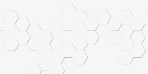 Obraz premium Abstract White Hexagon Vector Wallpaper with Hexagon Grid, Realistic Geometric Mesh Cells Texture, Minimal Futuristic Medical Concept on Transparent Background.