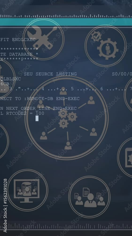 Poster network of digital icons over screen with data processing against male hacker using computer