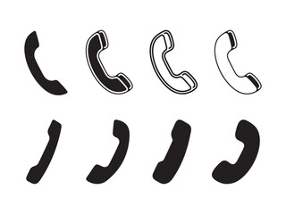 Modern call icon set with black and outline telephone symbols. Perfect for apps, contact pages, call centers, customer service, communication, support, and user interface designs.