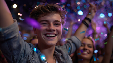 A lively dance moment with confetti and laughter