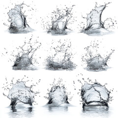 Swirling water tornadoes in various stages of format isolated on transparent background.